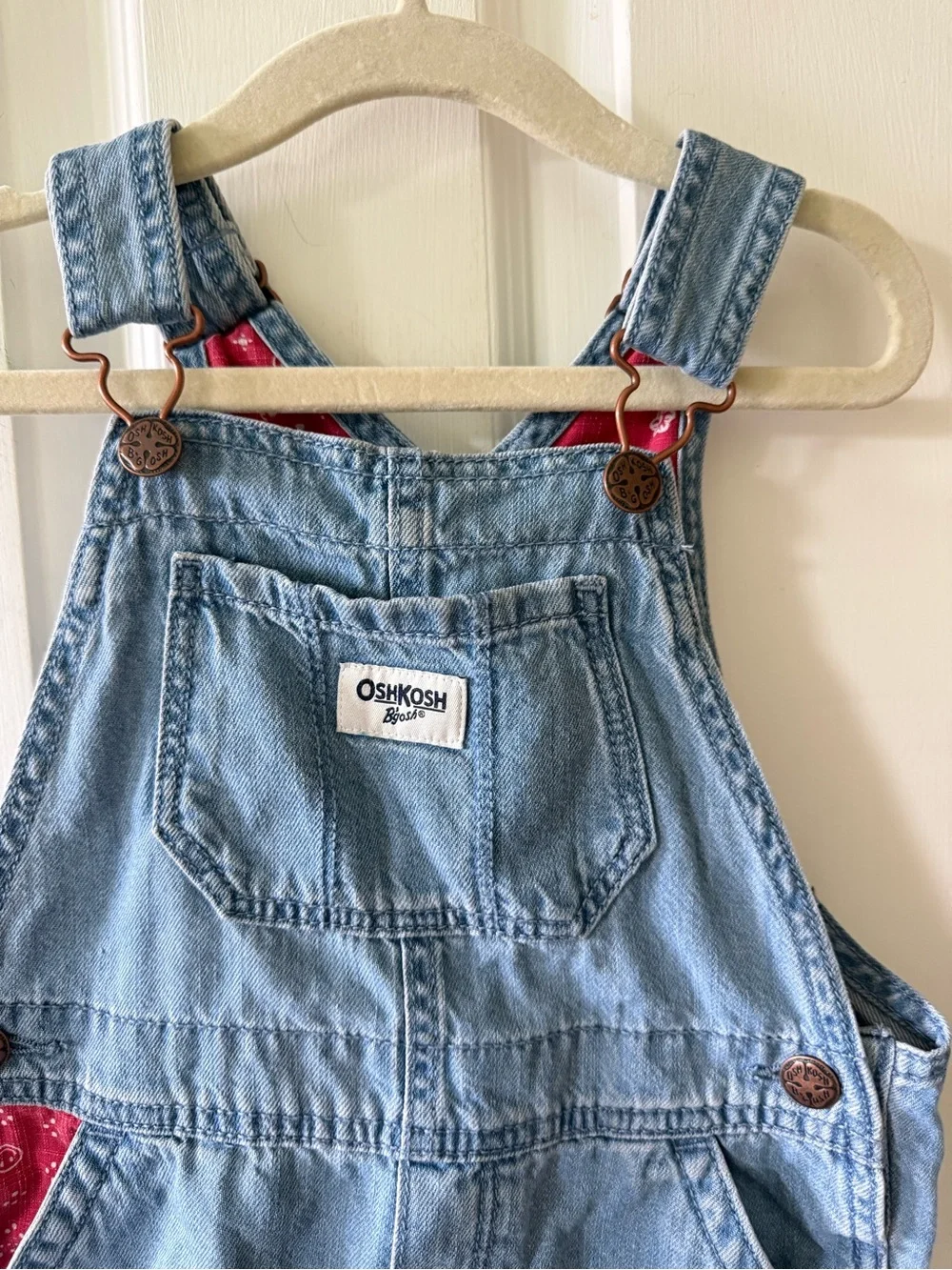 OshKosh B'gosh Light Blue Denim Shortall with Red Bandana Accents